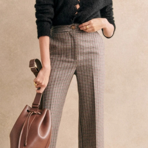 Sezane Cream and Brown Wide-Leg Trousers - Picture 3 of 5